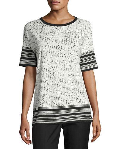 Scarf-print Short-sleeve Tee, White/black