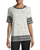 Scarf-print Short-sleeve Tee, White/black