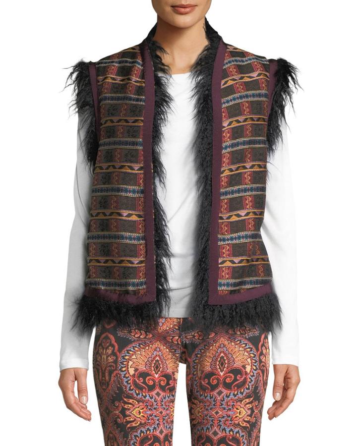 Embroidered Faux-fur Vest