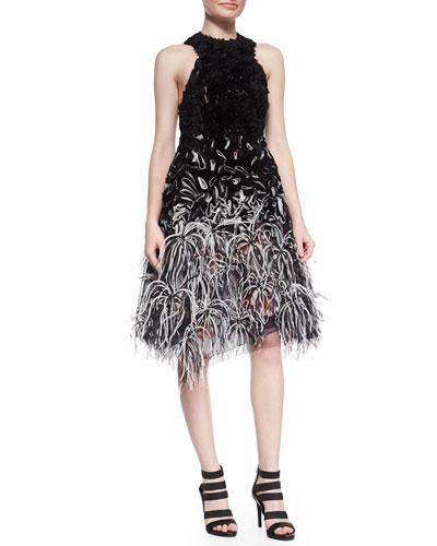 Ruffled Organza Feather-embellished Dress