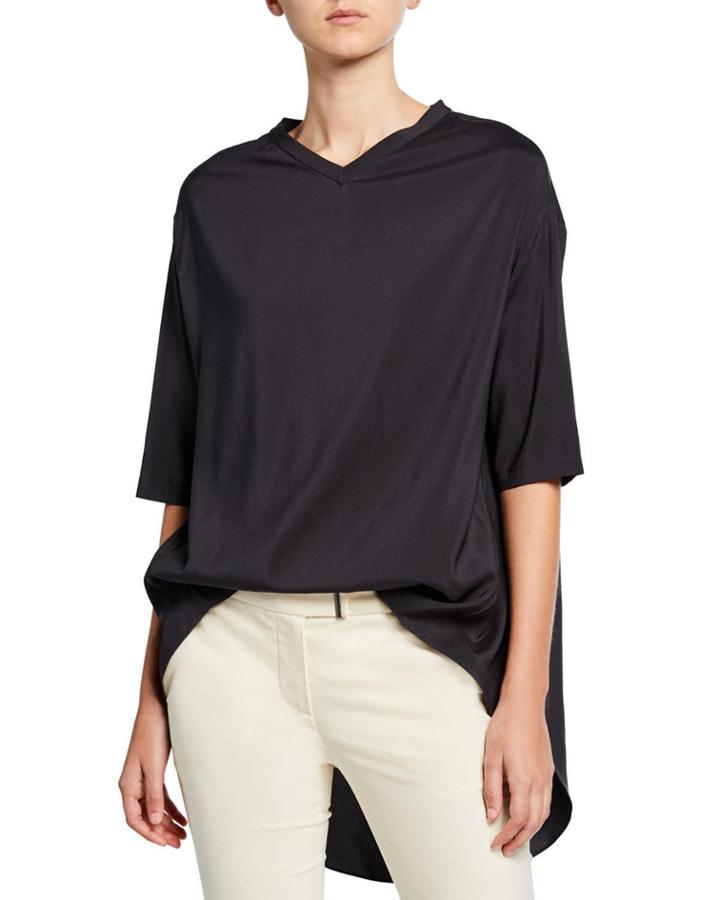 Silk V-neck High-low Tee