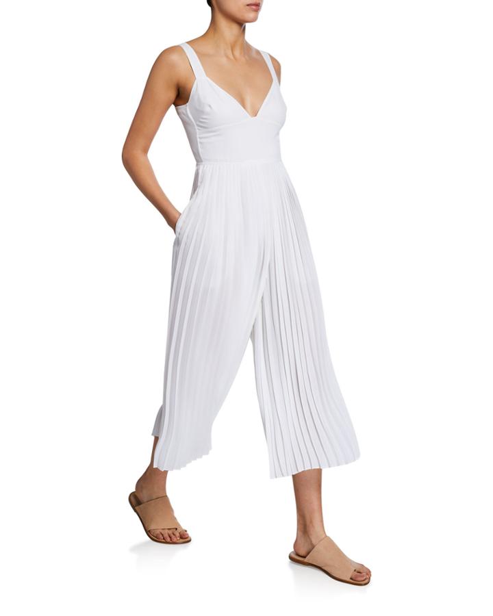 V-neck Sleeveless Pleated Crop Jumpsuit