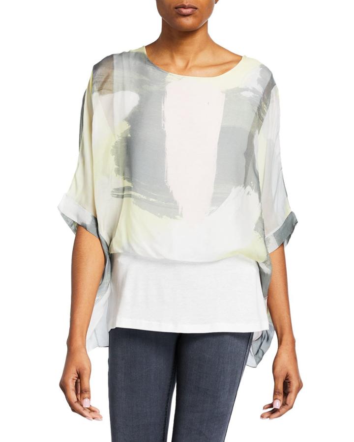 Printed Half-sleeve Poncho Top