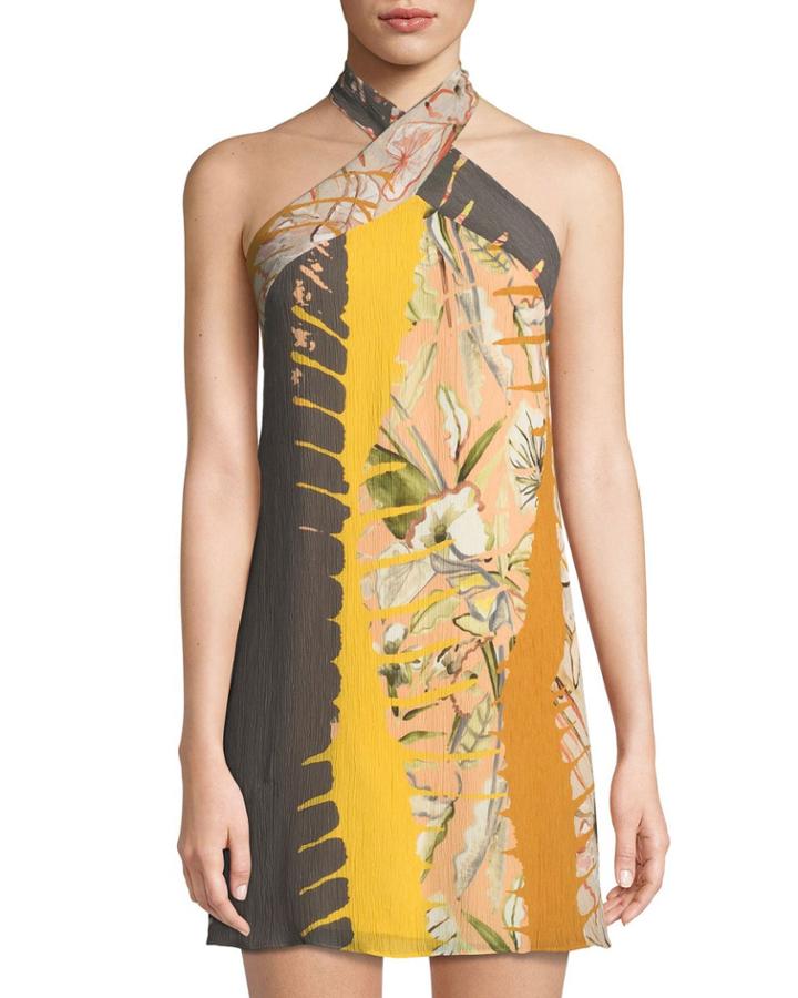 Graphic-print Crepe Halter Dress