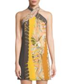 Graphic-print Crepe Halter Dress
