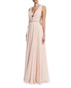 Sleeveless V-neck Gown W/ Lattice Details