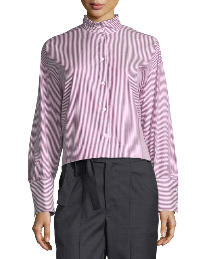 Romane Striped Ruffle-neck Blouse