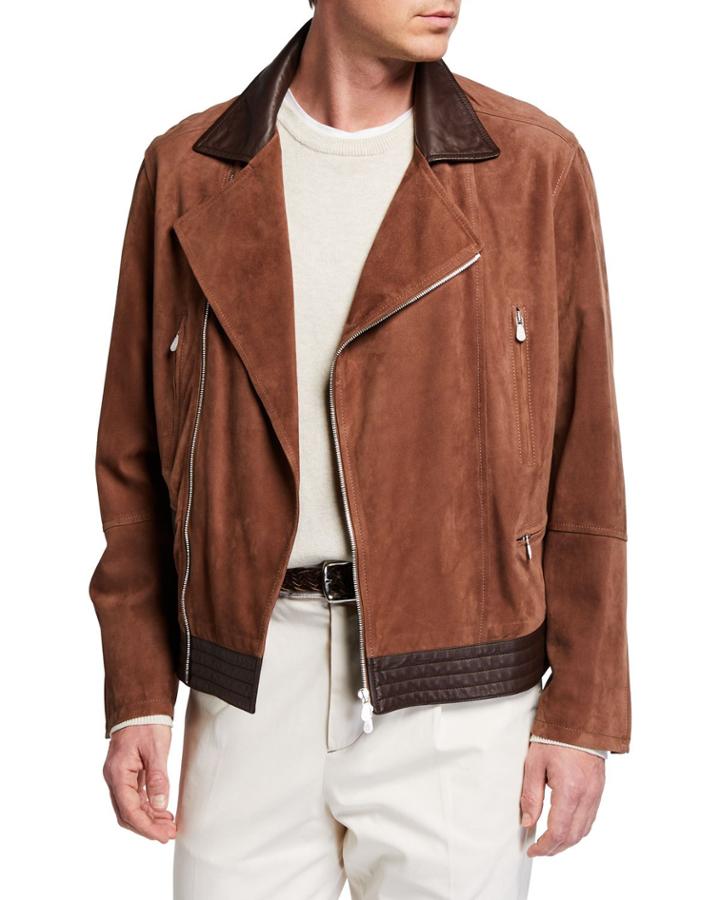 Men's Asymmetrical Suede Biker Jacket