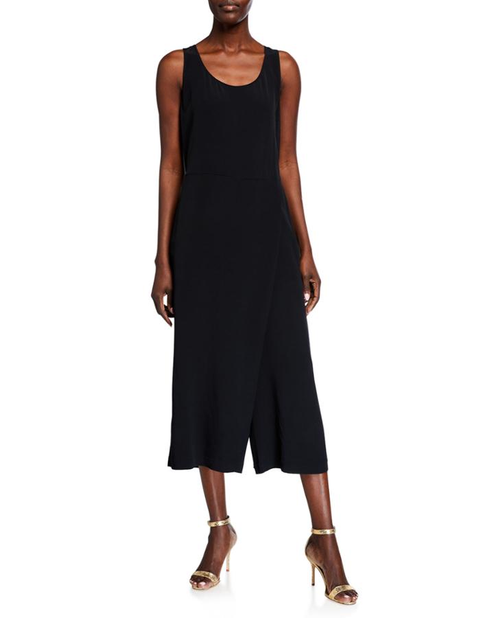 Scoop-neck Sleeveless Skirt-wrap Crop Jumpsuit