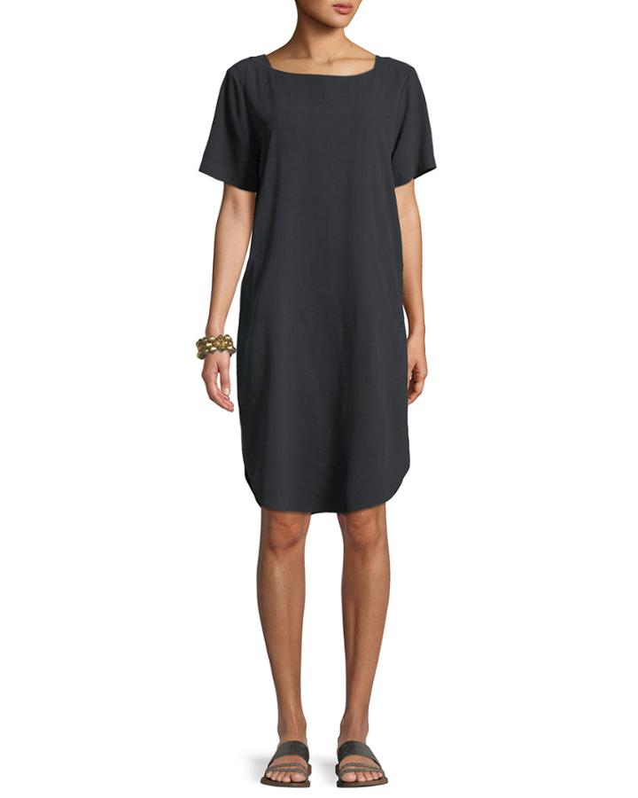 Fuji Silk Short-sleeve Dress With Pockets