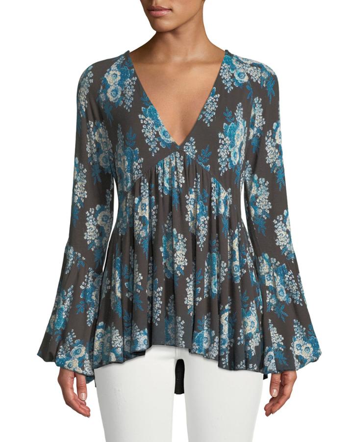 Speak Easy V-neck Bell-sleeve Blouse