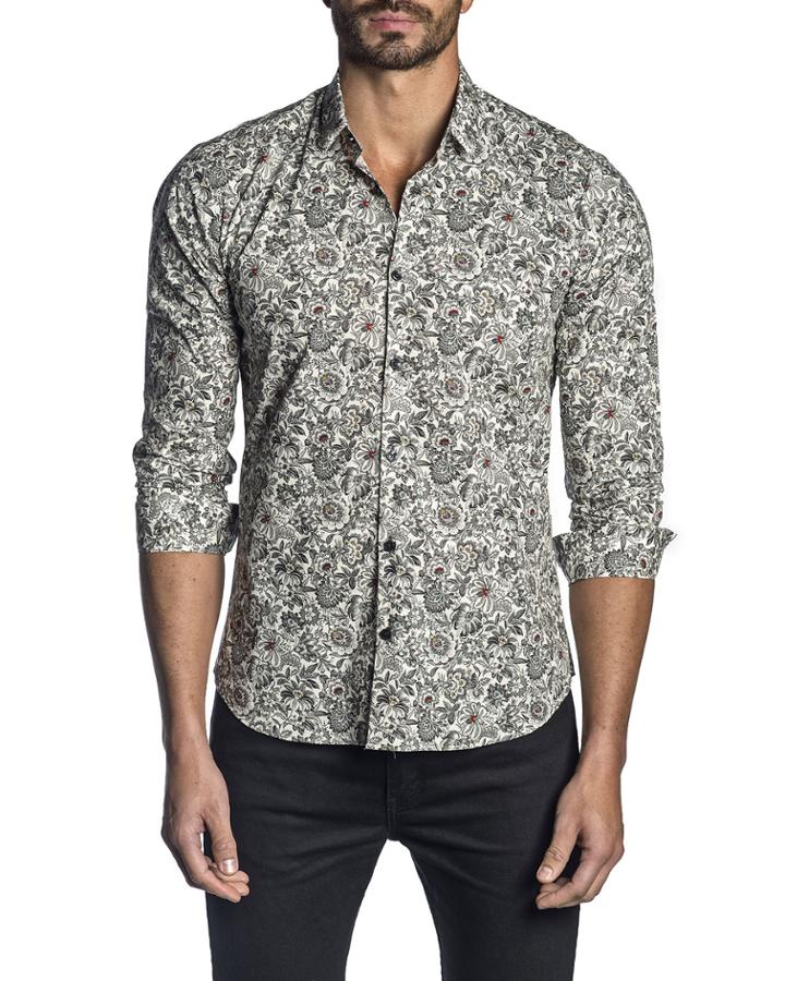 Men's Semi-fitted Floral-print Long-sleeve Woven