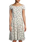 Feather-print Crepe Fit & Flare Dress