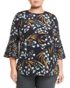 Sidra 3/4-bell-sleeve Moody Floral Silk Blouse,