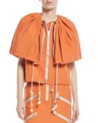 Deep Cape Drawstring Zip-front Canvas Jacket