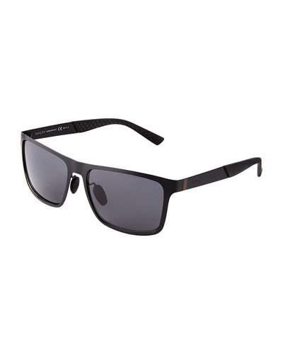Square-frame Plastic Sunglasses, Black