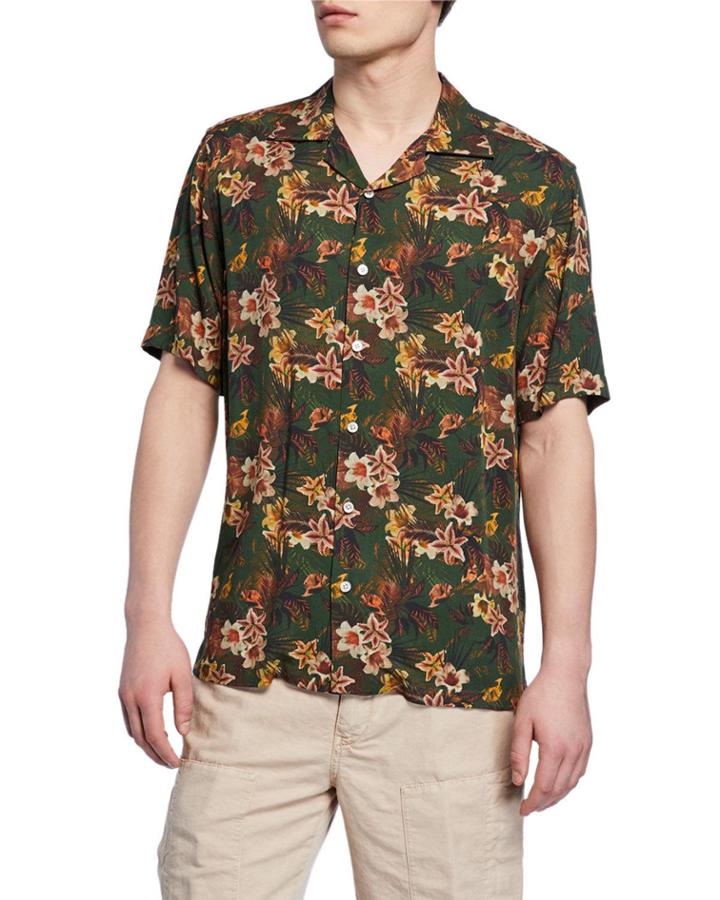 Men's Green Floral Short-sleeve