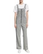 Zip Front Striped Dungarees, Navy