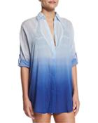 Midnight Waves Ombre Button-down Coverup