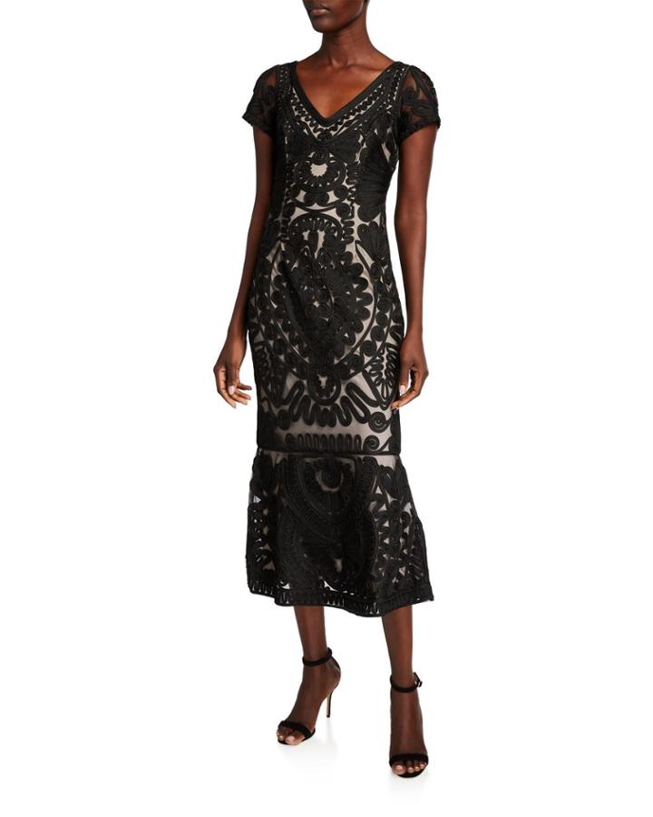 V-neck Embroidered Soutache Trumpet