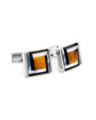 Tiger's Eye And Mother-of-pearl Cufflinks W/ Onyx Inlay