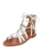 Melanna Leather Lace-up Flat Sandal, White/multi