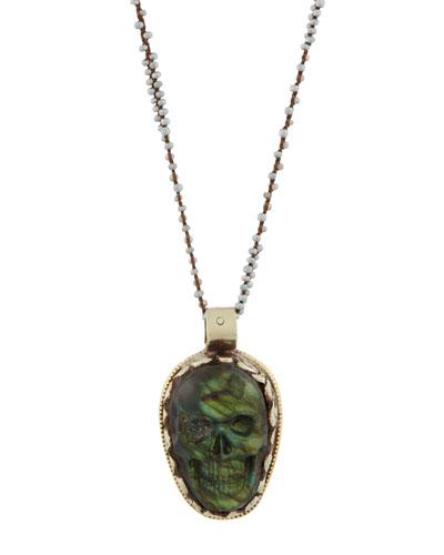 Bright Eyes Long Labradorite Skull Pendant Necklace