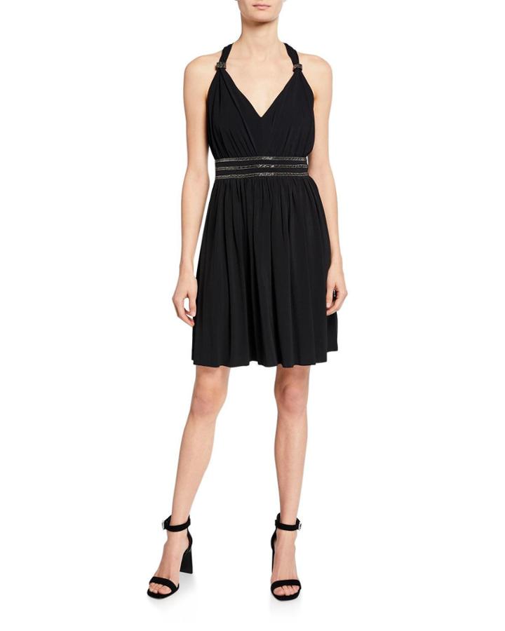 Jeweled Twist-back A-line Pleated Dress