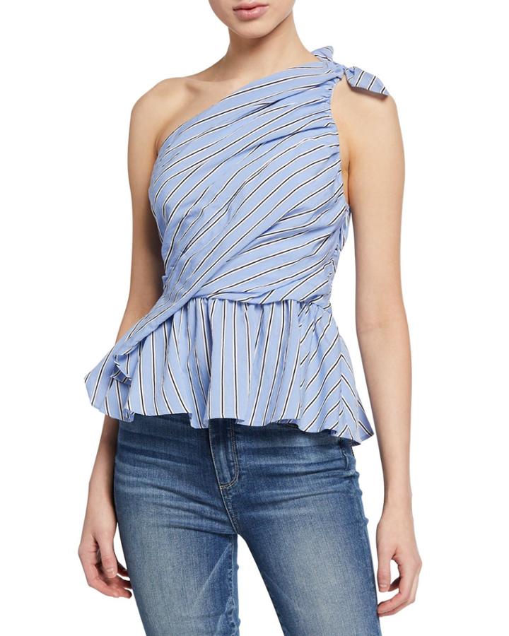 Soraya One-shoulder Striped Peplum Blouse