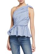 Soraya One-shoulder Striped Peplum Blouse