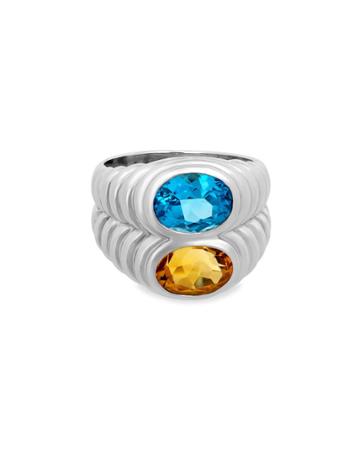 Estate 18k White Gold Topaz & Citrine Ring,