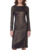Long-sleeve Metallic Cocktail Dress, Black