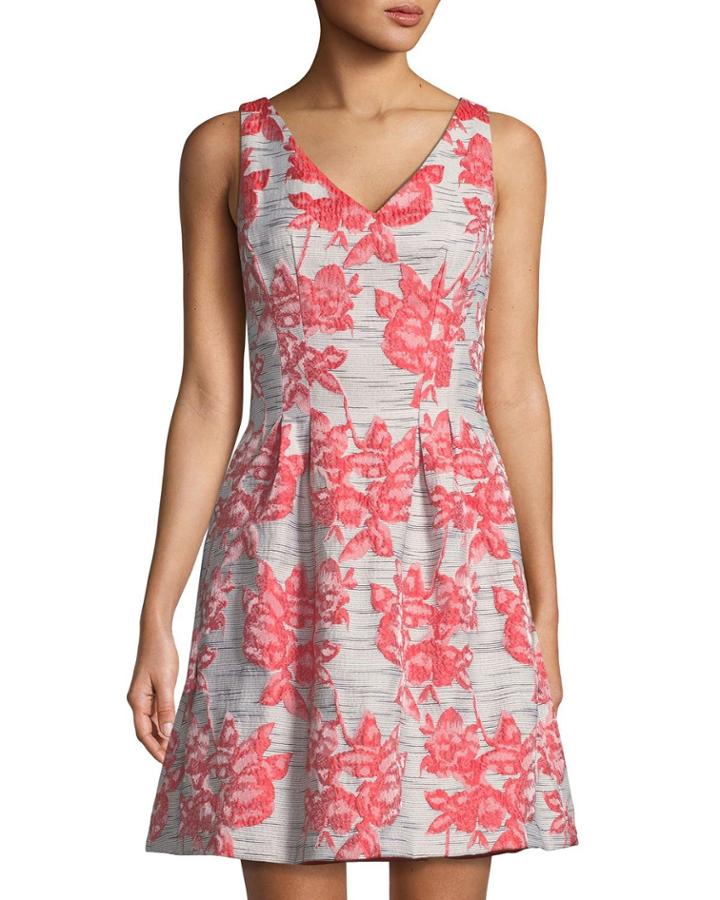 Embroidered Fit-&-flare Sleeveless Dress