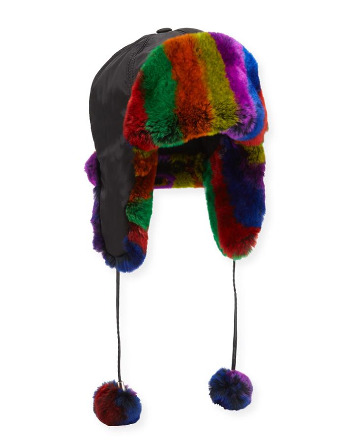 Rabbit Fur Striped Trapper Hat