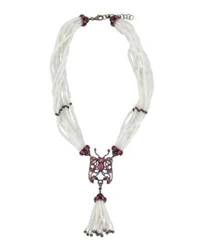 Multi-strand Moonstone & Butterfly Tassel Pendant Necklace