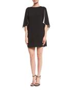 Cape-sleeve Shift Dress, Black/champagne