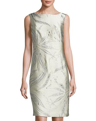 Faith Jacquard Sheath Dress, Oyster