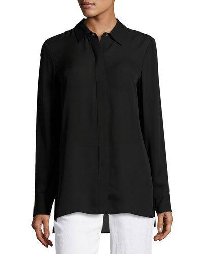 Long-sleeve Silk Button-front