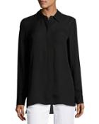 Long-sleeve Silk Button-front