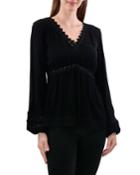 Lace Trim Woven Top With Bell