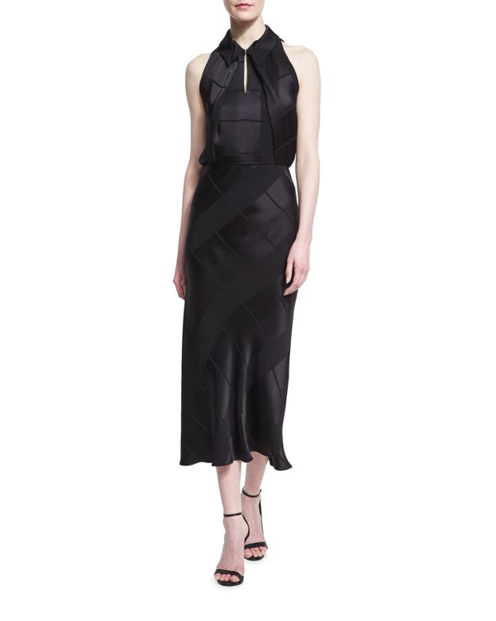 Sleeveless Crepe Jacquard Midi Dress, Black