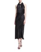 Sleeveless Crepe Jacquard Midi Dress, Black