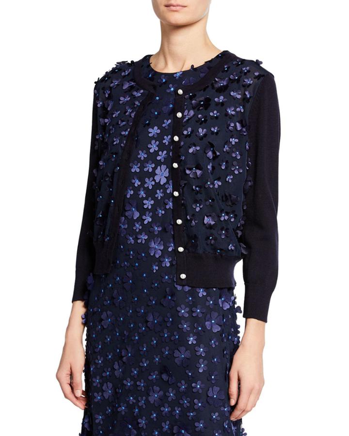 Floral Applique & Pearlescent Bead Cardigan