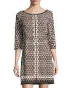 Tile-print Jersey Dress, Black Pattern