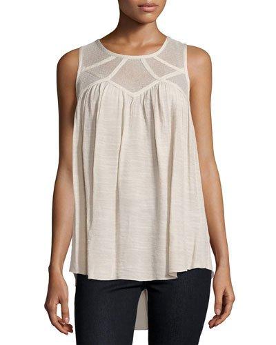 Lace-yoke Woven Tank, Beige