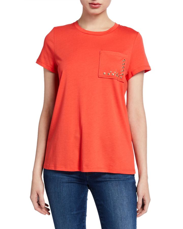 Crewneck Short-sleeve Tee W/ Stud Chest Pocket