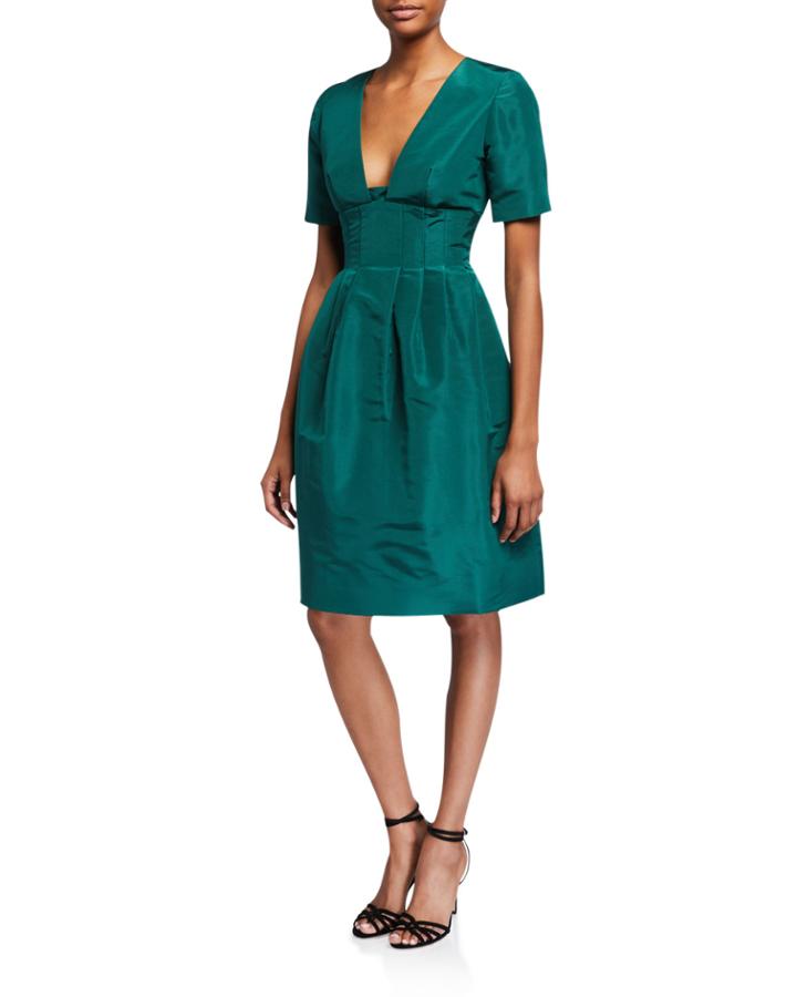 Short-sleeve Fit-and-flare Taffeta Dress