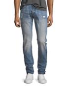 Distressed Straight-leg Jeans With Multi-wash Tux