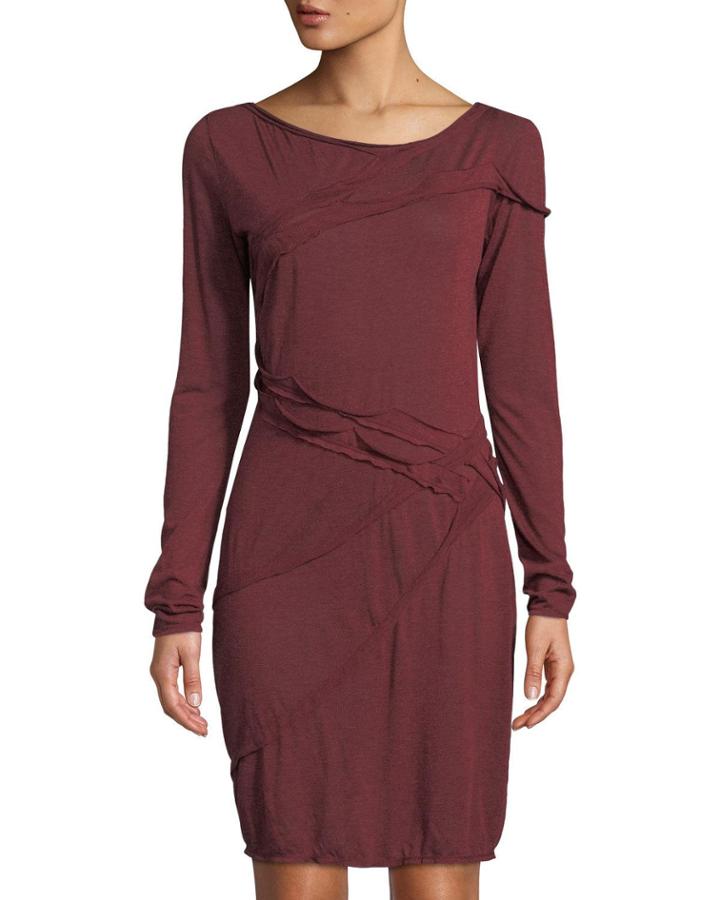 Boat-neck Seamed Drape Dress