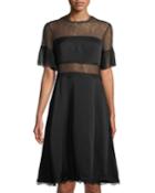 Mirada Short-sleeve Lace Crepe Cocktail Dress